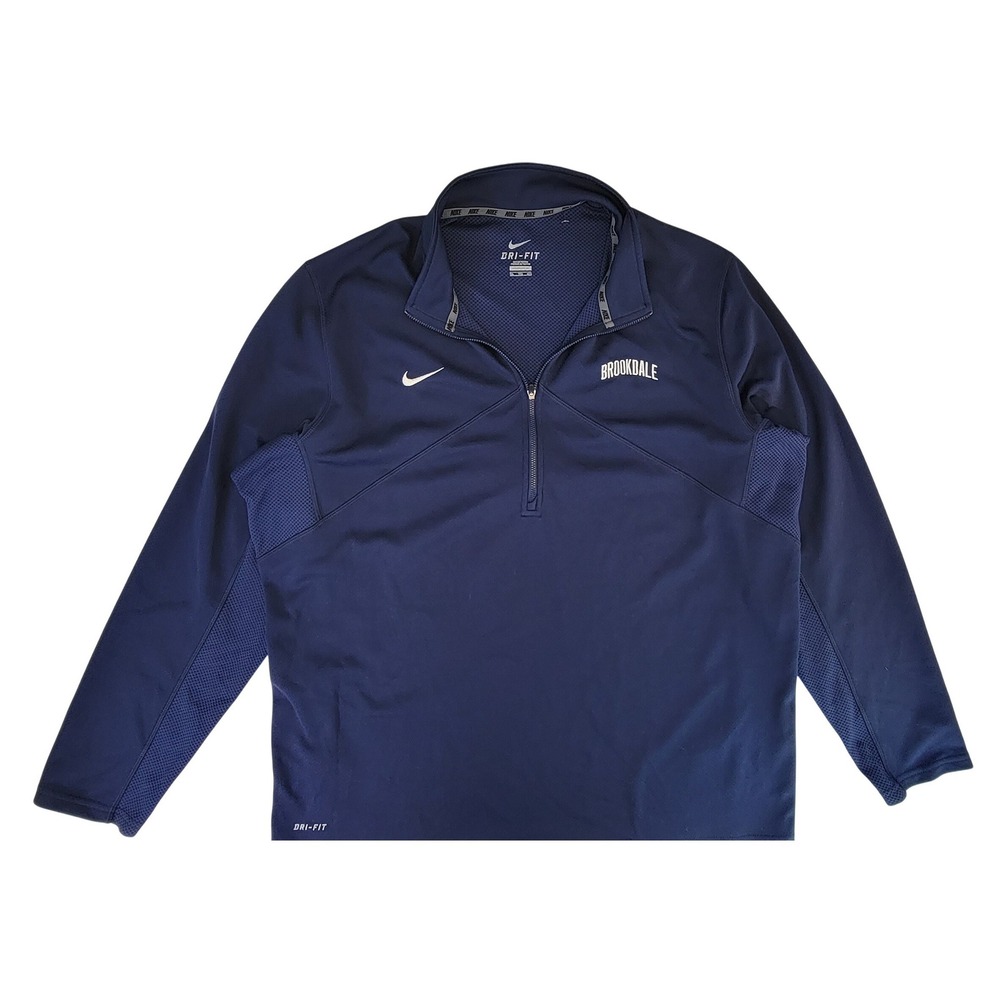 Nike Dri Fit Mens Navy Brookdale Quarter Zip Pullover Shirt‎ Athletic 2XL